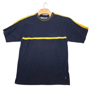 Point Zero T-Shirt Men's XL Navy Blue Yellow Chest Stripe Vintage Y2K Skater Tee